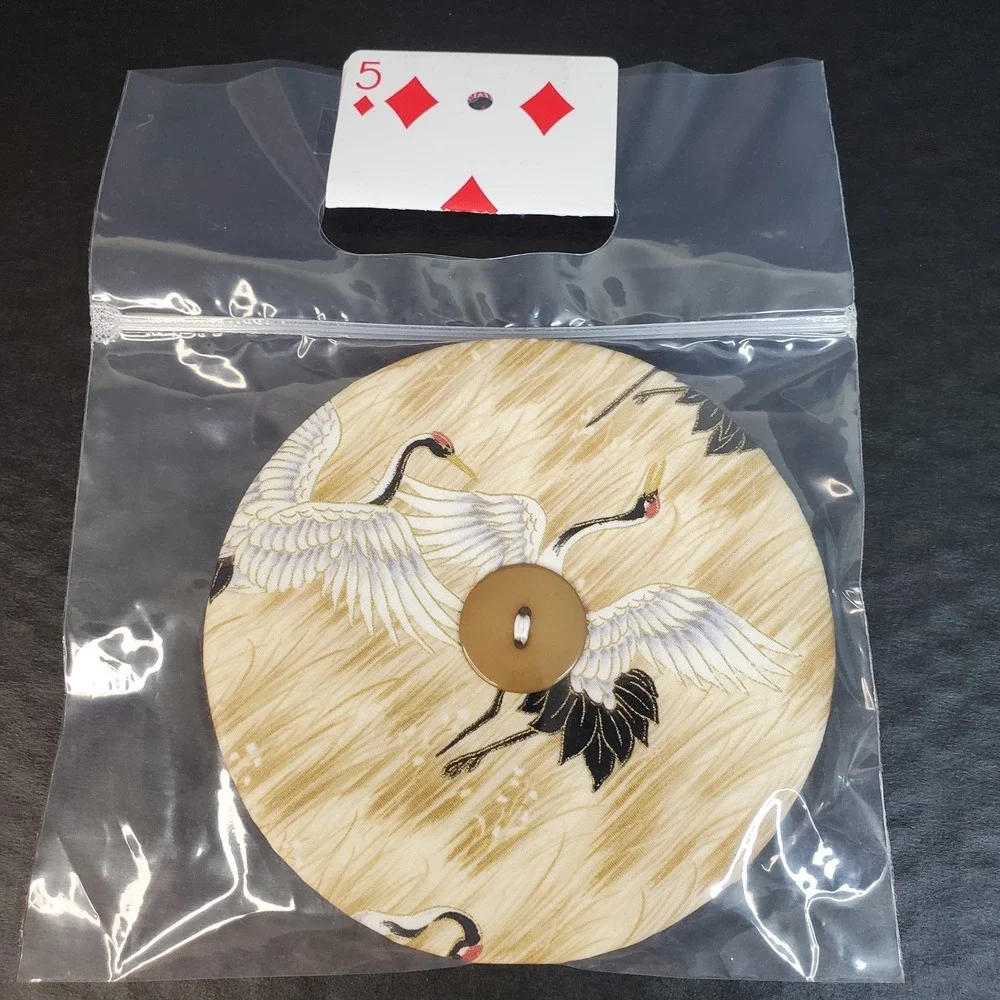 Fabric Playing Card Holder Helping Hands Lot Of 2, Beige With Crane Bird